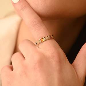 Nouveau à la mode fait à la main 100% naturel Multi saphir et diamant éternité bague 18K solide jaune or bijoux pour les femmes - Product Image 2
