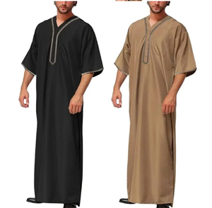 Designer blanc haute qualité arabe islamique vêtements ethniques hommes Thawb Jubba manches courtes ethnique Thobes couleur unie en gros - Product Image 5