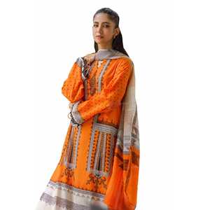 Ensemble décontracté 3 pièces en coton imprimé non cousu, coupe ample, longueur ras du sol, style ethnique pakistanais Anarkali Salwar SD-42021 - Product Image 1