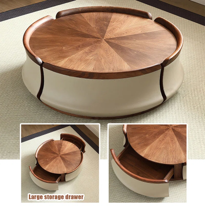 Lineage Corporation Table basse ronde en bois massif blanc écrou-brun Design moderne Table basse à tambour en bois massif de haute qualité - Product Image 6