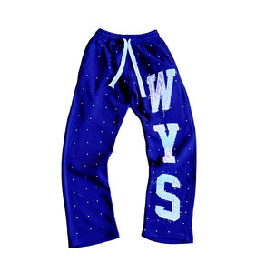 กางเกงขาบานทรงตรงสไตล์วินเทจลำลองปักโลโก้ตามสั่ง กันน้ำ ซักย้อมสีซีดแบบซันเฟด ประดับคริสตัล - Product Image 3