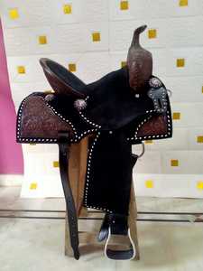 Selle de course de baril de cheval Western en cuir avec coutures buck - Product Image 4