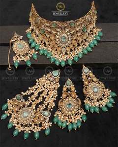 Shining American Diamond Stones Full <b>Bridal</b> Accessories Heavy Dulhan Necklace Set with 24K Gold Plating Fine Jewelry Sets - Product Image 5