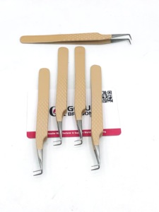 Recubrimiento profesional de polvo de melocotón, punta de fibra de agarre de diamante de 90 grados, pinzas de extensión de pestañas de acero inoxidable, instrumentos de belleza - Product Image 3