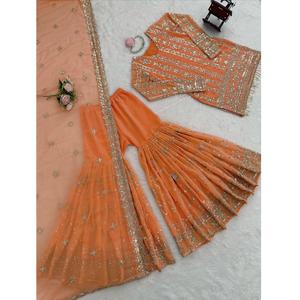 Top Sharara brodé moderne et élégant, le plus vendu, avec dupatta assorti pour les fêtes, les mariages, les événements Diwali, séchage rapide, disponible en gros - Product Image 5