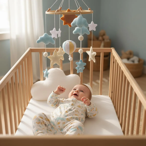 Mobile de berceau <span class=keywords><strong>pour</strong></span> bébé en <span class=keywords><strong>feutre</strong></span> en forme de montgolfière, nuages, étoiles et soleil, jouets apaisants <span class=keywords><strong>pour</strong></span> bébé confortables avec divers animaux marins, décoration suspendue - Product Image 4