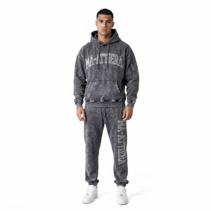 Conjunto de Sudadera con Capucha y Pantalones Jogger para Hombre, Color Gris Carbón, Lavado Ácido, Algodón y Felpa, Ropa Deportiva Urbana, OEM, Venta al Por Mayor - Product Image 1