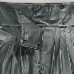 Pantalones de cuero de cintura alta para mujer, pantalones de cuero ajustados con frente plisado elegante de piel de oveja genuina para ropa de fiesta - Product Image 4