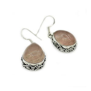 Poire Cab Fraise Quartz Gemstone Boucle D'oreille En Argent Sterling 925 Avec Lunette Réglage Boucle D'oreille À La Mode Pour Femmes Filles. - Product Image 1