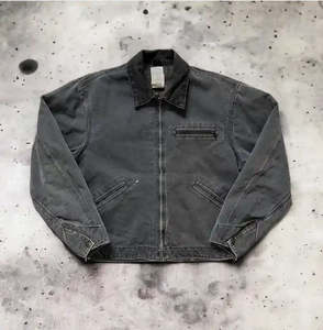 Veste universitaire pour homme en coton décontractée à manches longues avec poche à rabat, lavage à l'acide - Product Image 1