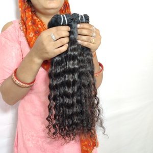 Extensiones de Cabello Humano Remy Ondulado Natural Negro Sin Procesar de un Solo Donante, Tejido de Templo Indio, Doble Trama a Máquina - Product Image 4