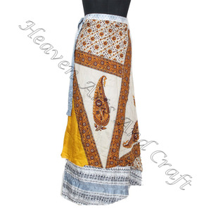 Diseñador indio en capas Reversible Sarong Sari Magic Wrap falda para mujeres Boho elegante multicolor verano desgaste cómodo - Product Image 1