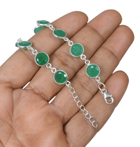 Bracelet de tennis en jade vert fait à la main en argent sterling plaqué rhodium bijoux en pierres précieuses naturelles cadeau de mariage pour les femmes - Product Image 1