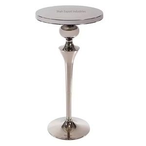 Table basse ronde moderne en aluminium argenté avec support et base, table d'appoint décorative de salon convertible et écologique - Product Image 6