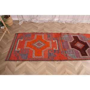 3.1x10.7 ft Vintage <b>Rug</b>, Turkish <b>Runner</b> <b>Rug</b>, Orange Gray Animal Print Wool <b>Rug</b> - Product Image 5