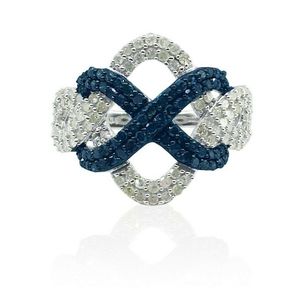 แหวนเงินแท้ JEWELSPAARK ประดับเพชรธรรมชาติสีขาวและสีน้ำเงิน 1.15 กะรัต ดีไซน์ทรงกลมทันสมัยสำหรับผู้หญิง - Product Image 1