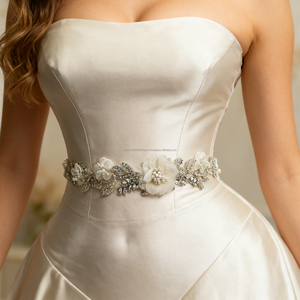Bridella BS13 Ivory Wedding <b>Belt</b> Rhinestone <b>Pearl</b> <b>Bridal</b> Sash Handmade Organza Satin Flower Beaded Adjustable Dress <b>Belt</b> - Product Image 2