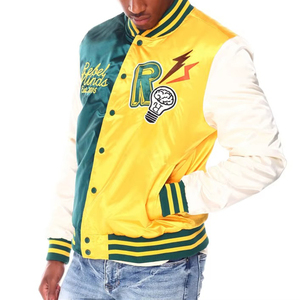 Veste bomber sportive en laine pour homme, style varsity, couleur unie, avec motif réversible, chaude et coupe-vent - Product Image 3