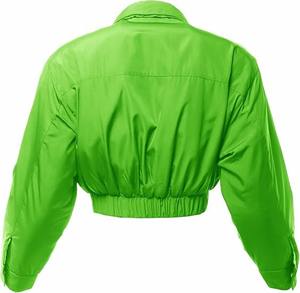 Women's Cropped Front Two Pocket Snap <b>Quilted</b> Padding Bomber Jacket - Product Image 6