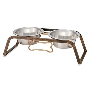 Mangeoire élégante à double bol pour chats et chiens avec support en fer poli Bol pour animaux de compagnie en métal de la meilleure qualité Durable et prêt pour la fête - Product Image 1