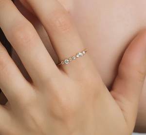 Piedra de circón cúbico banda minimalista sólida Plata de Ley 925 relleno de oro mujer chica anillo de compromiso de boda joyería de plata fina - Product Image 3