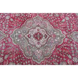 Vintage Turkish Rug, 8.3x12.6 ft Rug, <b>Red</b> Gray Abstract <b>Wool</b> Rug - Product Image 5