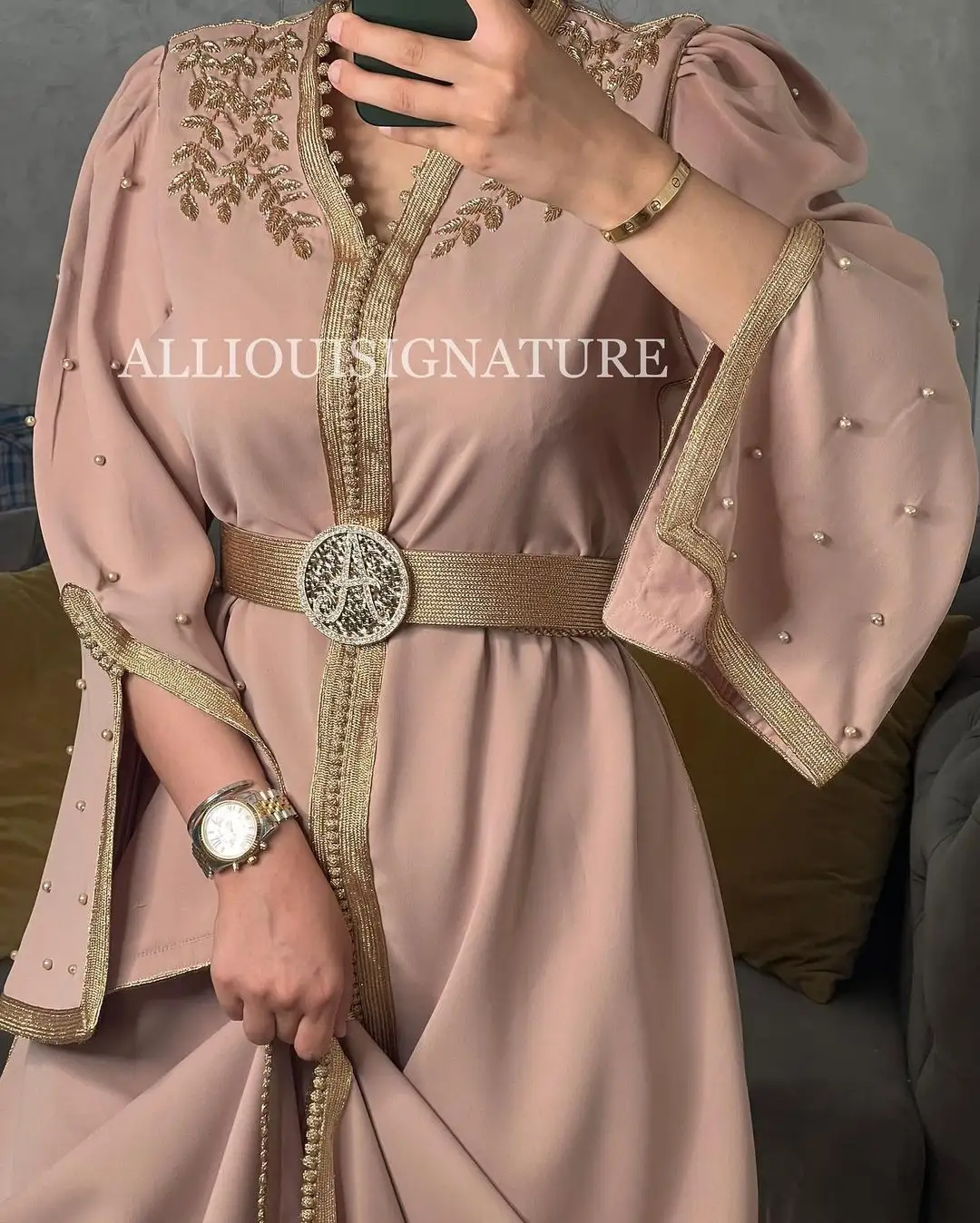 Nackte rosa Satin Seide marok kanis chen Caftan Kaftan arabischen Kleid mit sehr schönen Handarbeit für europäische muslimische Frau Mädchen Großhandel