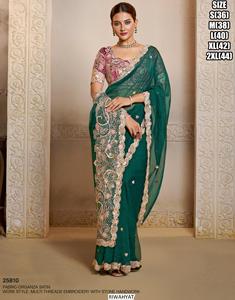 Traditional Designer Organza Wedding Wear Designer -<b>Stitched</b> Saree with Blouse - Product Image 1