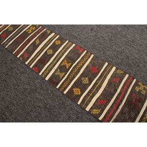 พรมตุรกี, พรมวินเทจขนาดเล็ก 1.9x9 ฟุต, พรมลายเรขาคณิตสีน้ำตาลรุ้ง - Product Image 4