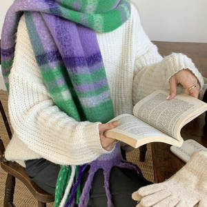 ผ้าพันคอผ้าขนแกะลายแถบหลากสีสำหรับฤดูหนาวผ้าพันคอถักแบบถักผ้าพันคออุ่นออกแบบได้ตามต้องการ - Product Image 5