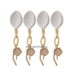 Juego de cubiertos pulidos brillantes plateados de acero inoxidable de alta calidad con asas de diseñador antiguas chapadas en oro a bajo precio - Product Image 5