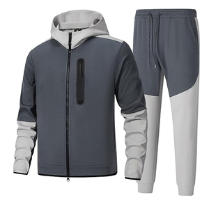 Ropa deportiva informal a la moda con cremallera y capucha, jersey de pantalón, conjunto de dos piezas, conjunto de chándal para hombre, precio al por mayor - Product Image 1