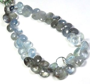 Grado superior 8,5 Strand 7-8mm corte facetado musgo aguamarina corazón cuentas naturales sueltas cuentas de piedras preciosas - Product Image 1