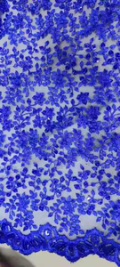 Tela de bordado de flores de secuencia Premium para vestidos de fiesta y de novia disponible a granel de proveedor indio - Product Image 3