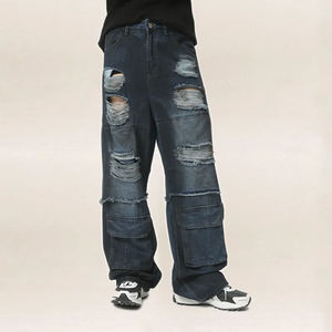 กางเกงยีนส์ขาตรงสำหรับผู้ชายกางเกงคาร์โก้ทรงตรงพิมพ์ลายกราฟิก OEM - Product Image 3