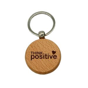 <b>Wooden</b> Motivational Quote <b>Keyring</b> Think Positive Engraved Round Keychain for Men Women Car Bike Home - Product Image 1
