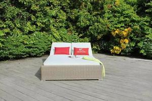 PE Mimbre Ratán Cama de día doble Tumbona Cojines Respaldo ajustable Jardín Relax - Product Image 4