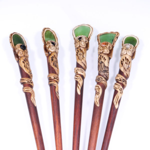 Accessoires de coiffure faits à la main pour femmes Épingles à cheveux en bois avec pierre précieuse d'aventurine verte naturelle et bâtons de cheveux en argile polymère - Product Image 3