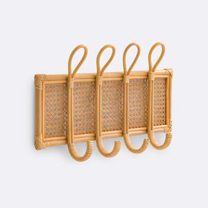 Minimalism <b>Rattan</b> Wall Hook Rack with Woven Cane <b>Panel</b> Hook Boho Natural Organizer for Entryway, Bathroom, or Bedroom Decor - Product Image 1