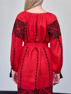 ชุดเดรสผ้าฝ้ายลินินปักด้วยมือสำหรับผู้หญิง2025พร้อมเข็มขัดสีดำสไตล์ยูเครนปักสำหรับชุดที่ดีที่สุดในโอกาสต่างๆ - Product Image 6