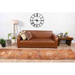 Alfombra Turca Vintage Herki de 2.5x11.2 pies (76x340 cm), con Diseño de Puntos Naranjas - Product Image 1