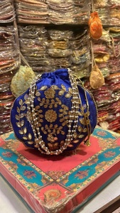 Vintage Floral Gota <b>Work</b> Clutch Purse Lot Wedding Favor Return Gift-Potli Khajur <b>Bag</b> Pouch Fashionable Drawstring <b>Bag</b> Potluck - Product Image 2