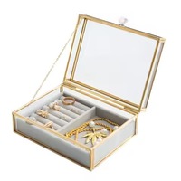 Boîte de présentation en métal doré antique, boîte à bijoux pour anneaux, boucles d'oreilles, colliers, meilleure boîte de rangement en verre de forme personnalisée