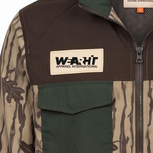 Veste de chasse camouflage homme effet écorce d'arbre vieilli coupe-vent col montant en nylon froissé avec patch brodé - Product Image 4