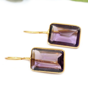 Pendiente de bisel chapado en oro de 24 quilates para mujeres y niñas, último estilo, nuevo diseño, amatista, cuarzo hidráulico en forma rectangular para regalo - Product Image 2