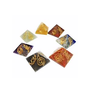 Tujuh Chakra Orgone Piramida Tembaga Simbol Reiki Titik Kristal Chakra Keseimbangan Produk Orgone-Tongkat-Set Reiki