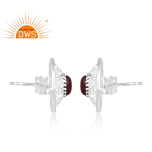 Latest Design <b>Fine</b> Sterling Silver Natural Garnet Gemstone <b>Stud</b> <b>Earring</b> Jewelry Manufacturer - Product Image 3