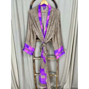 Recycled Silk Sari Women's Boho Chic Vintage <b>Beach</b> Cover Dress <b>Robe</b> for Resort Wear Gypsy House Kimono for Lounge Swimsuit Up's - Product Image 5