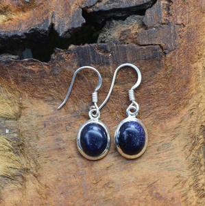 925 Sterling Silver <b>Dangle</b> Drop <b>Earrings</b> with Blue Sandstone Bezel Set Stylish <b>Fashionable</b> Pair of Drop <b>Earrings</b> - Product Image 2