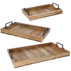 Bandejas para servir de madera de acacia listas para servir al por mayor con asas Bandejas de madera natural hechas en Vietnam - Product Image 2